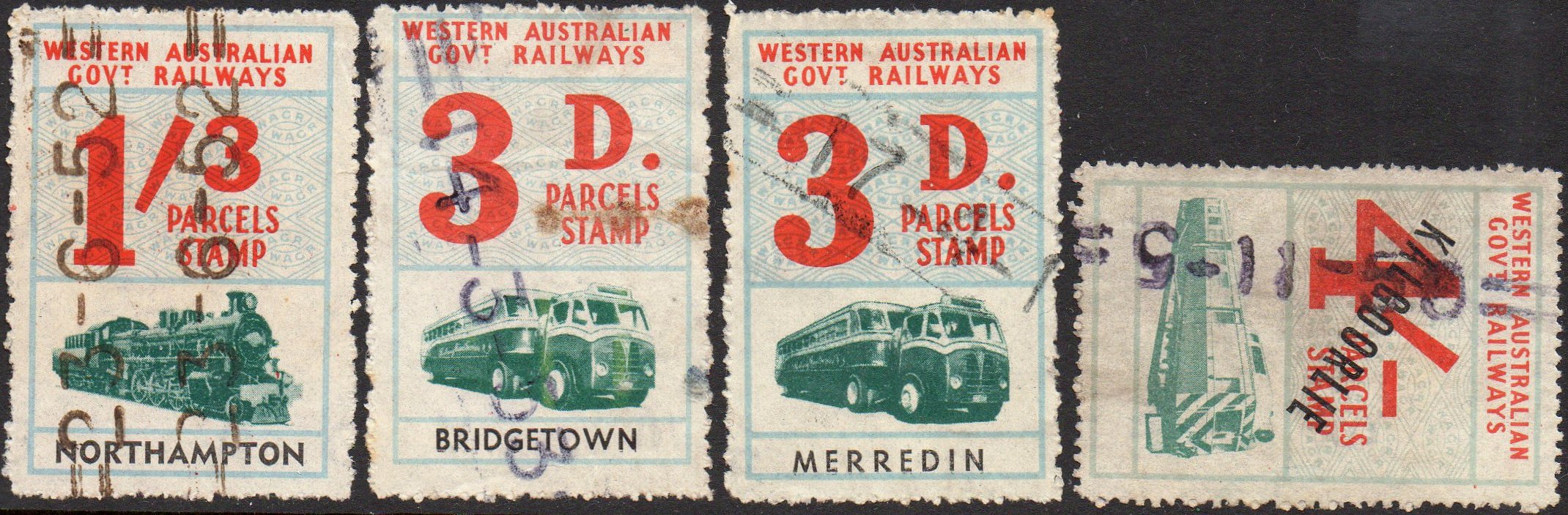 Western Australia Railway Parcels Stamps Cancellation Errors
